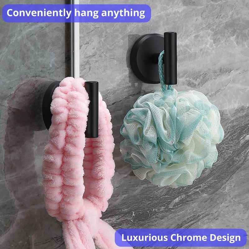 HOME SO Suction Cup Hooks T Shape for Shower, Bathroom, Glass Door, Mirror, Tile - Loofah, Towel, Coat, Bath Robe Hook Holder for Hanging up to 15 lbs - Waterproof & Rustproof, Black Matte (2-Pack) - Image 2